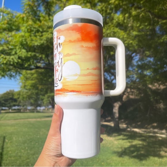 Custom 40 oz Tumbler Colorful The beach is my happy place Double-wall va… - Picture 4 of 8
